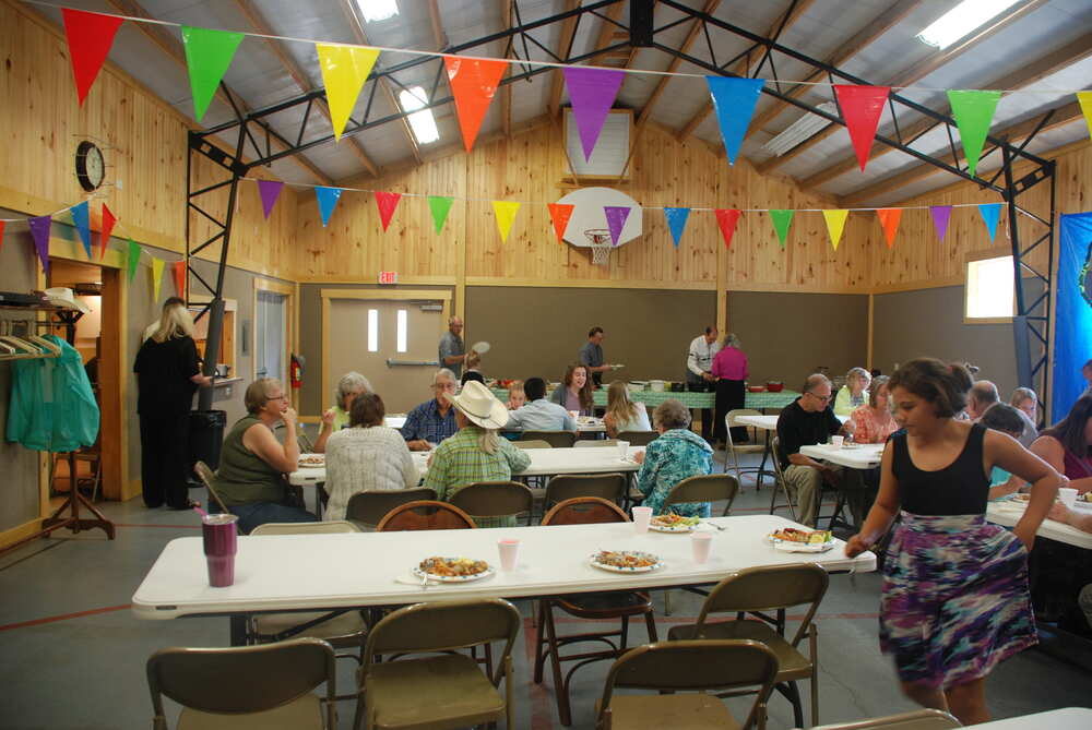 Cowboy Church potluck in the fellowship hall